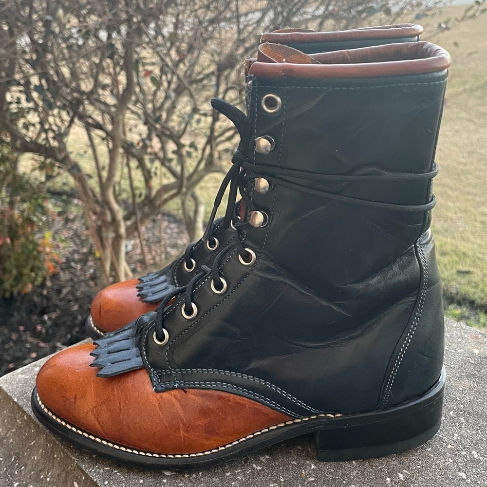 Loredo Vintage Navy Blue & Tan Kiltie Lace Up Victorian Boot Size 5.5 - Picture 7 of 9
